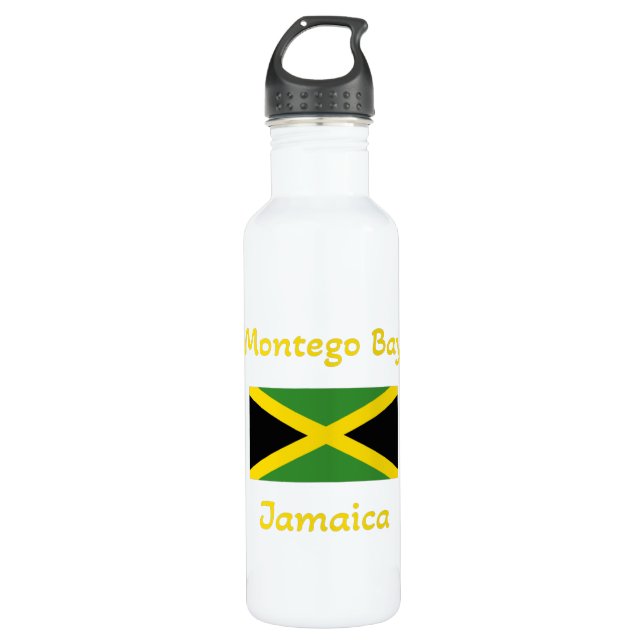 Montego Bay Jamaica - jamaikanische Flagge Edelstahlflasche (Vorderseite)