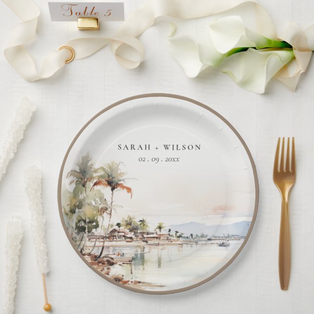 Montego Bay Jamaica Wasserfarbenwelt Hochzeit Pappteller (Hochzeit)