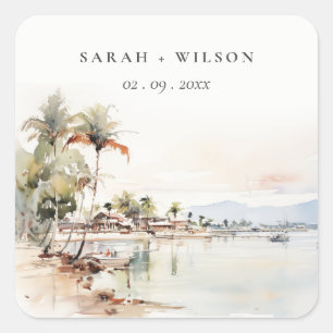 Montego Bay Jamaica Wasserfarbenwelt Hochzeit Quadratischer Aufkleber