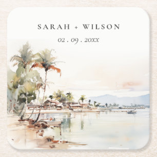 Montego Bay Jamaica Wasserfarbenwelt Hochzeit Rechteckiger Pappuntersetzer