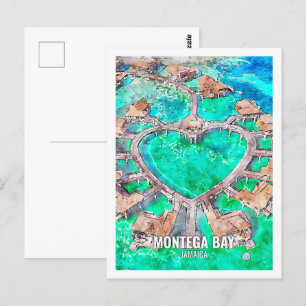 Montego Bay Jamaika Berühmter Reiseort Wasserfarbe Postkarte