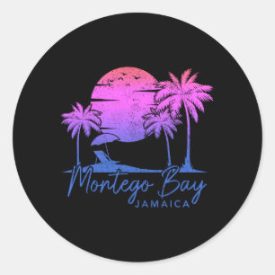 Montego Bay Jamaika Vintage Sonnenuntergang Surfer Runder Aufkleber