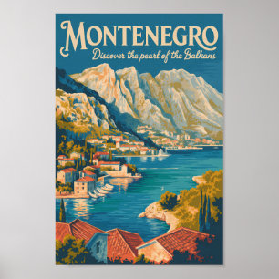 Montenegro Balkanen Illustration Reise Kunst Vinta Poster