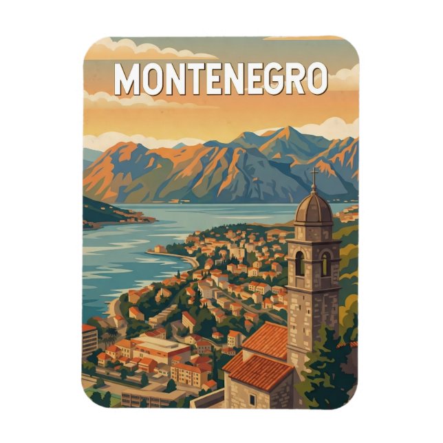 Montenegro Illustration Reise Kunst Vintage Magnet (Vertikal)