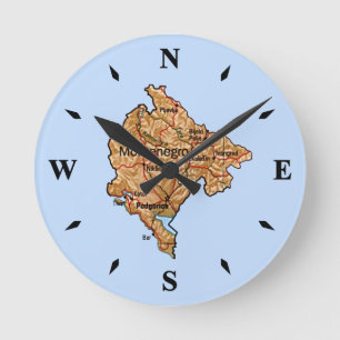 Montenegro Map Clock Runde Wanduhr