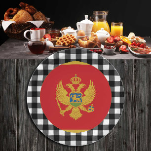 Montenegro Plate, elegantes Büffel kariert & Flag Pappteller
