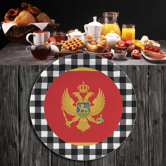 Montenegro Plate, elegantes Büffel kariert & Flag Pappteller (Von Creator hochgeladen)