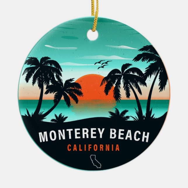 Monterey Beach California Retro Sunset Souvenirs Keramik Ornament (Vorne)