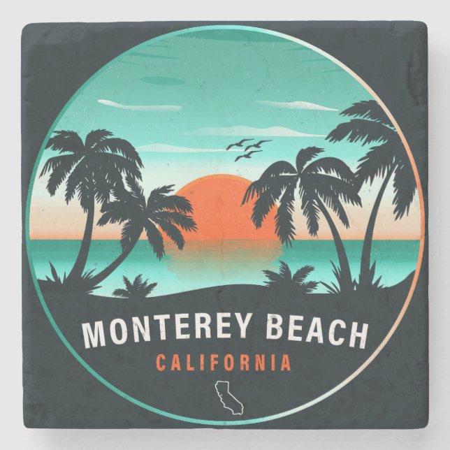 Monterey Beach California Retro Sunset Souvenirs Steinuntersetzer (Vorderseite)