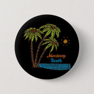 Monterey Beach, Kalifornien Surfen Vintage-Grafik Button
