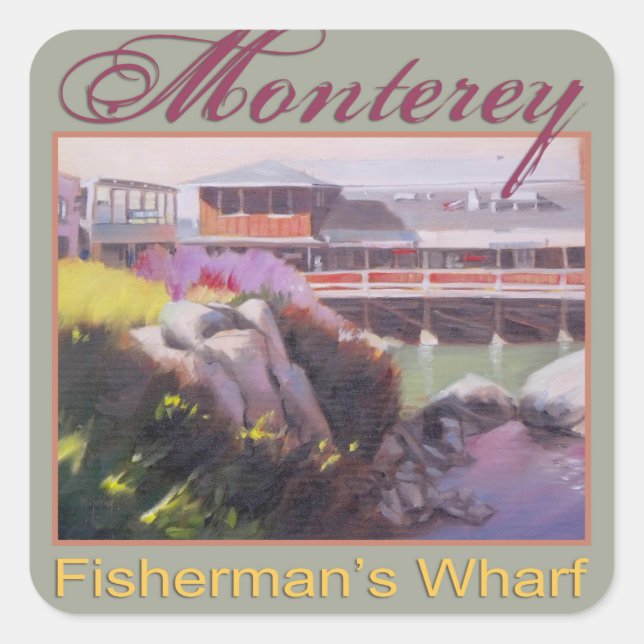 Monterey Fishermans Wharf Landschaftliche kaliforn Quadratischer Aufkleber (Vorderseite)