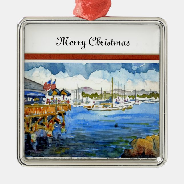 Monterey-Jachthafen-Weihnachtsverzierung Silbernes Ornament (Vorne)