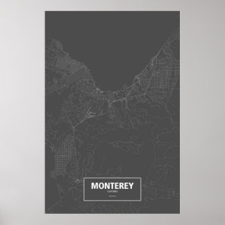 Monterey, Kalifornien (weiß auf schwarz) Poster