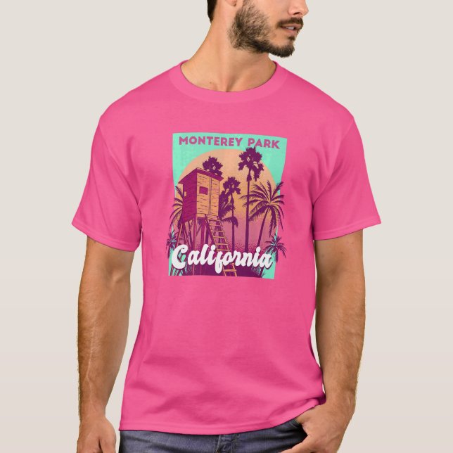 Monterey Park California Palme Beach Retro Vin T-Shirt (Vorderseite)