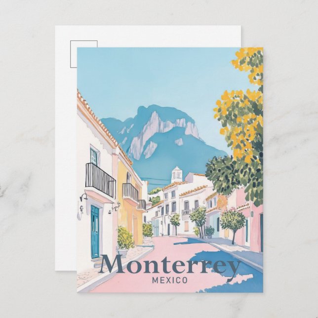 Monterrey Mexico Aquarellbahn Illustration Postkarte (Vorne/Hinten)