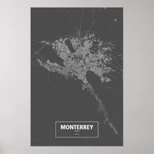 Monterrey, Mexiko (weiß auf Schwarzem) Poster