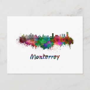 Monterrey skyline im Watercolor Postkarte