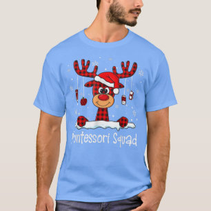Montessori Squad Kariert Rentier Weihnachtsmannmüt T-Shirt