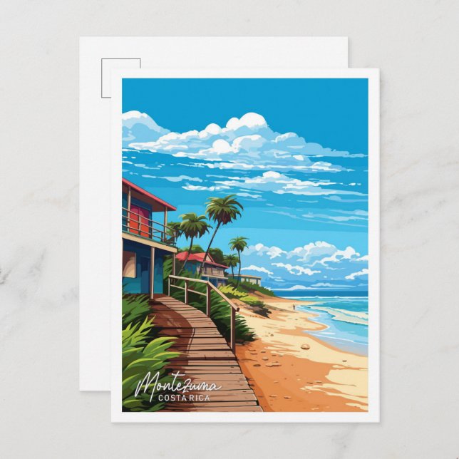 Montezuma Costa Rica Vintage Illustration Postkarte (Vorne/Hinten)