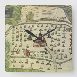 Montezumas Aztekenreich, Antique World Map, 1577 Quadratische Wanduhr