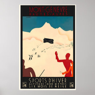 Montgenèvre Hautes-Alpes Frankreich Ski Vintage Re Poster