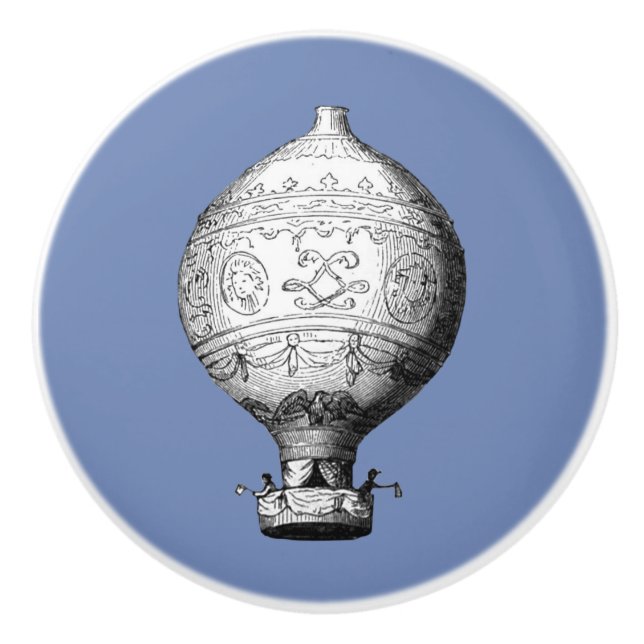 Montgolfier Vintager Heißluftballon auf Blue Keramikknauf (Vorderseite)
