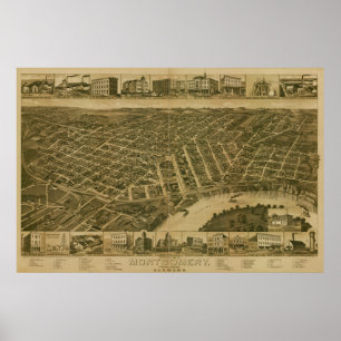 Montgomery Alabama 1887 Antike Panorama-Karte Poster