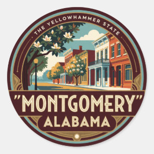 Montgomery Alabama Hauptstadt Retro-Reise-Erinneru Runder Aufkleber