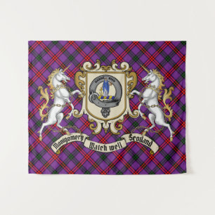 Montgomery Clan Abzeichen & Unicorns mit Tartan  Wandteppich