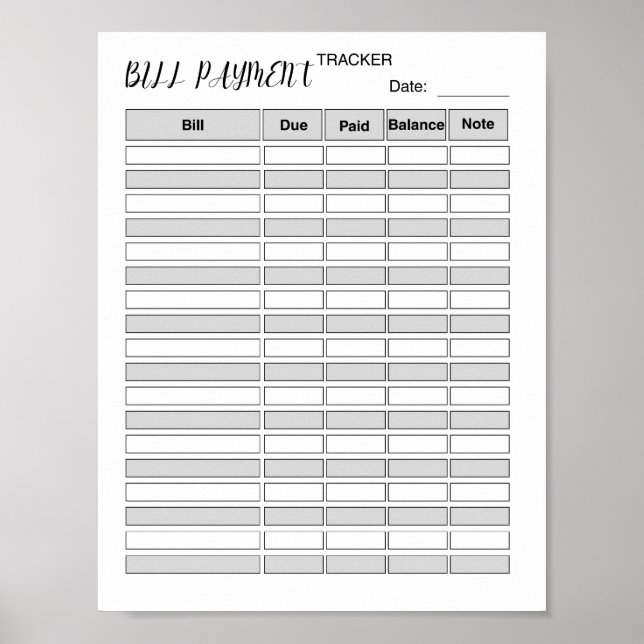 Monthly Bill Payment Tracker Log Poster (Vorne)