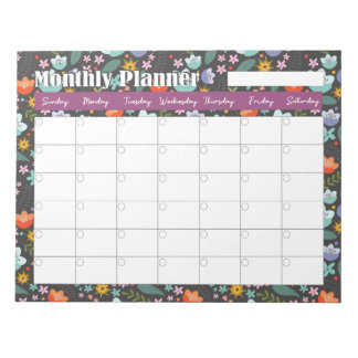 Monthly Planner Spring Colorful Flowers  Notizblock