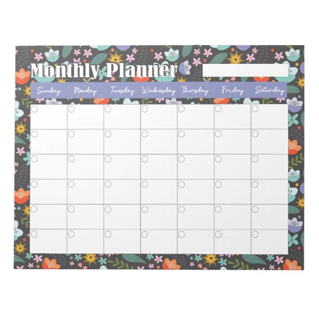 Monthly Planner Spring Colorful Flowers  Notizblock (Vorderseite)