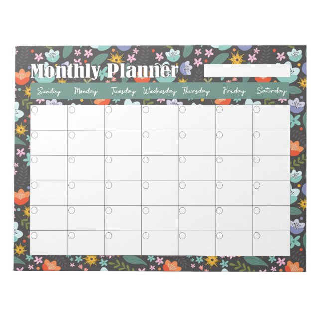 Monthly Planner Spring Colorful Flowers  Notizblock (Vorderseite)