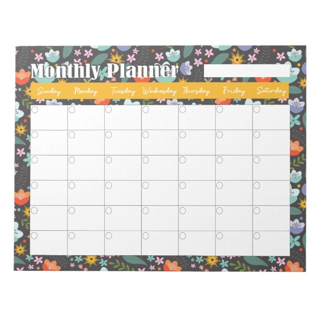 Monthly Planner Spring Colorful Flowers  Notizblock (Vorderseite)