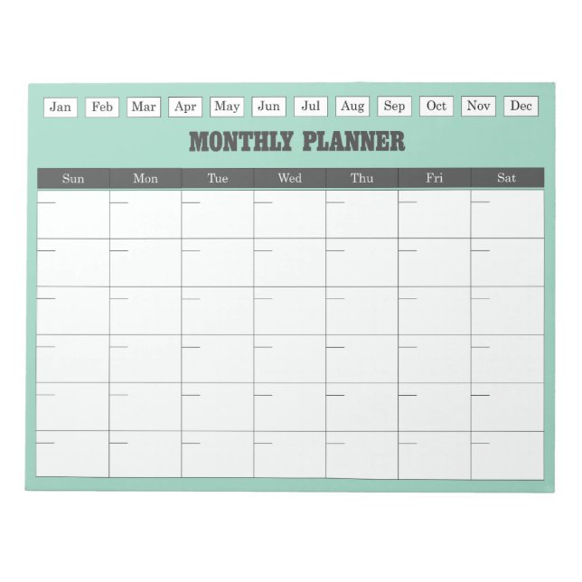 Monthly Planner Teal Simple Calendar Notizblock (Vorderseite)