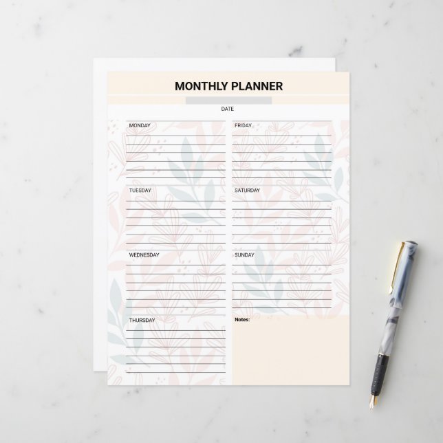 Monthly Planner Template (Vorderseite/Rückseite Beispiel)