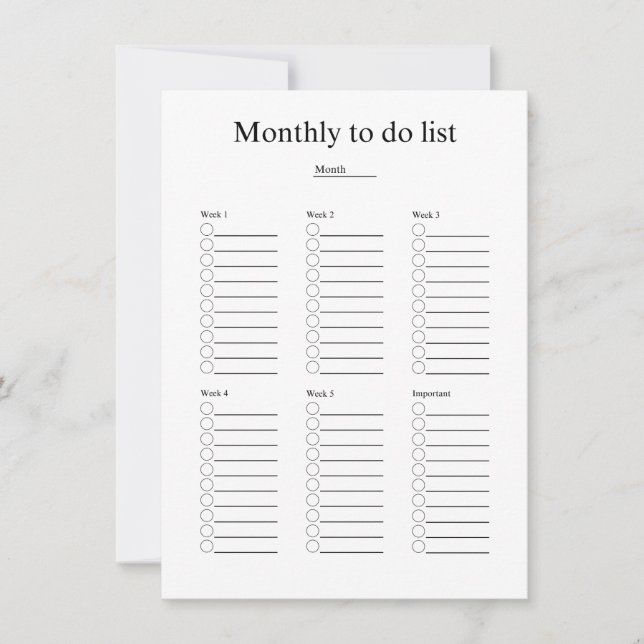 Monthly to do list mitteilungskarte (Vorderseite)