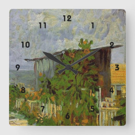 Montmartre Weg mit Sonnenblumen von Van Gogh. Quadratische Wanduhr