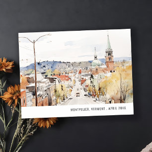 Montpelier City Landschaft Vermont Aquarell Reise Postkarte