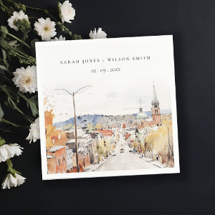 Montpelier City Scape Vermont Wasserfarbenhochzeit Serviette