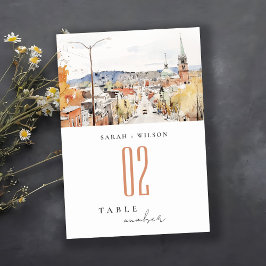 Montpelier City Scape Vermont Wasserfarbenhochzeit Tischnummer