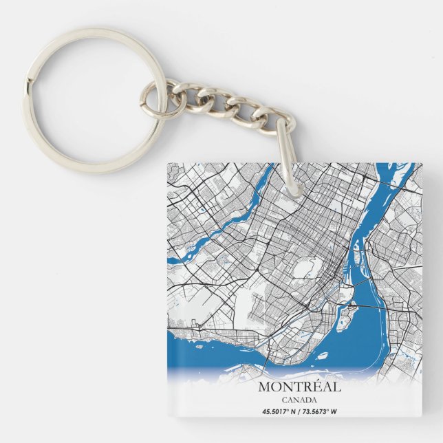 Montreal Quebec Canada Travel City Map Modern Schlüsselanhänger (Vorderseite)