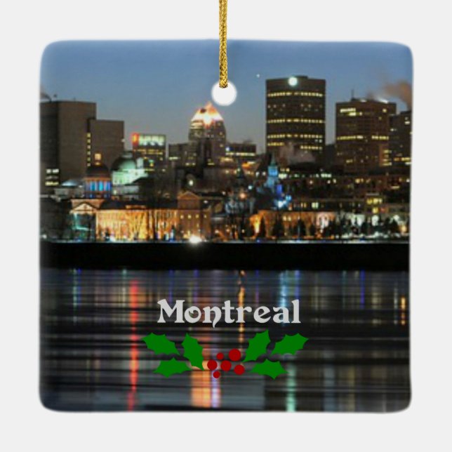Montreal Skyline mit Weihnachtsfeier Keramikornament (Rückseite)