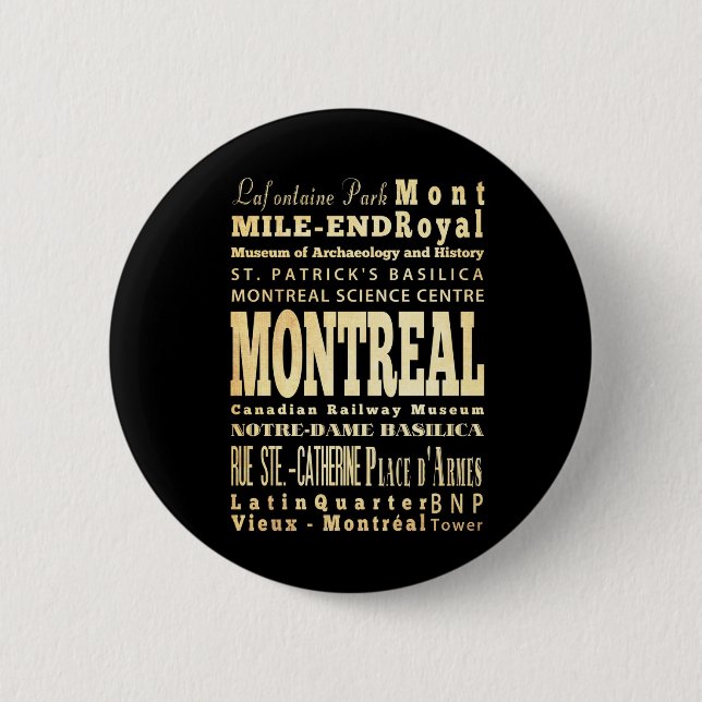 Montreal-Stadt der Kanada-Typografie-Kunst Button (Vorderseite)