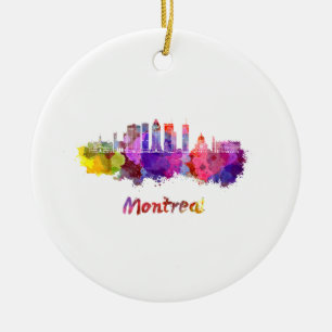 Montreal V2 Skyline in Aquarellfarben-Spritzern Keramik Ornament