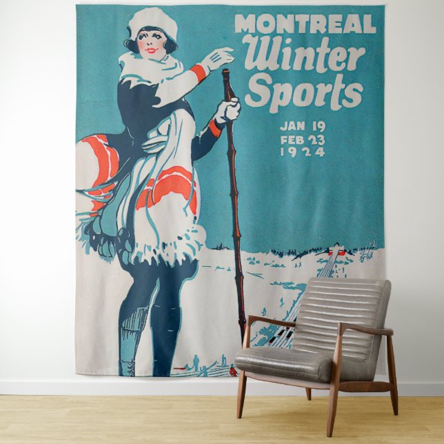Montreal Wintersport Vintage Poster Skiing 1924 Wandteppich (Beispiel)