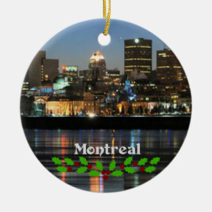Montrealer Skyline mit grüner und roter Heiliglini Keramik Ornament