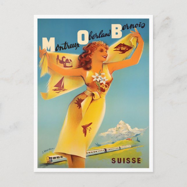 Montreaux Schweiz Vintage Postkarte (Vorderseite)