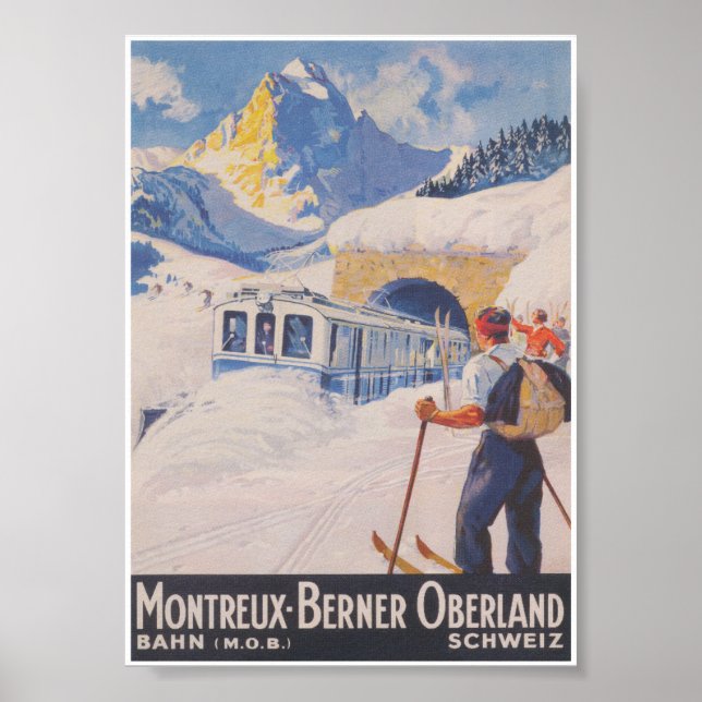 Montreux - Berner Oberland Schweiz Vintag Ski Poster (Vorne)