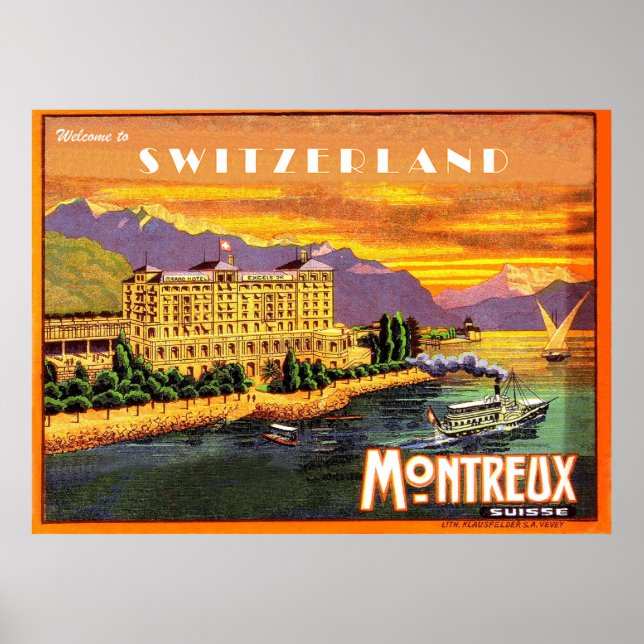 Montreux, Genfersee, Schweiz, Vintage Poster (Vorne)